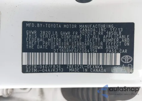 2014 Toyota Corolla Le from USA, damaged, VIN 2T1BURHE6EC064154